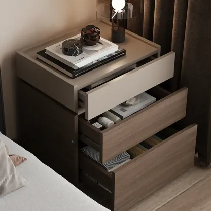 Modern Elegant Wood Nightstand With 3-Drawer Storage Image - 2