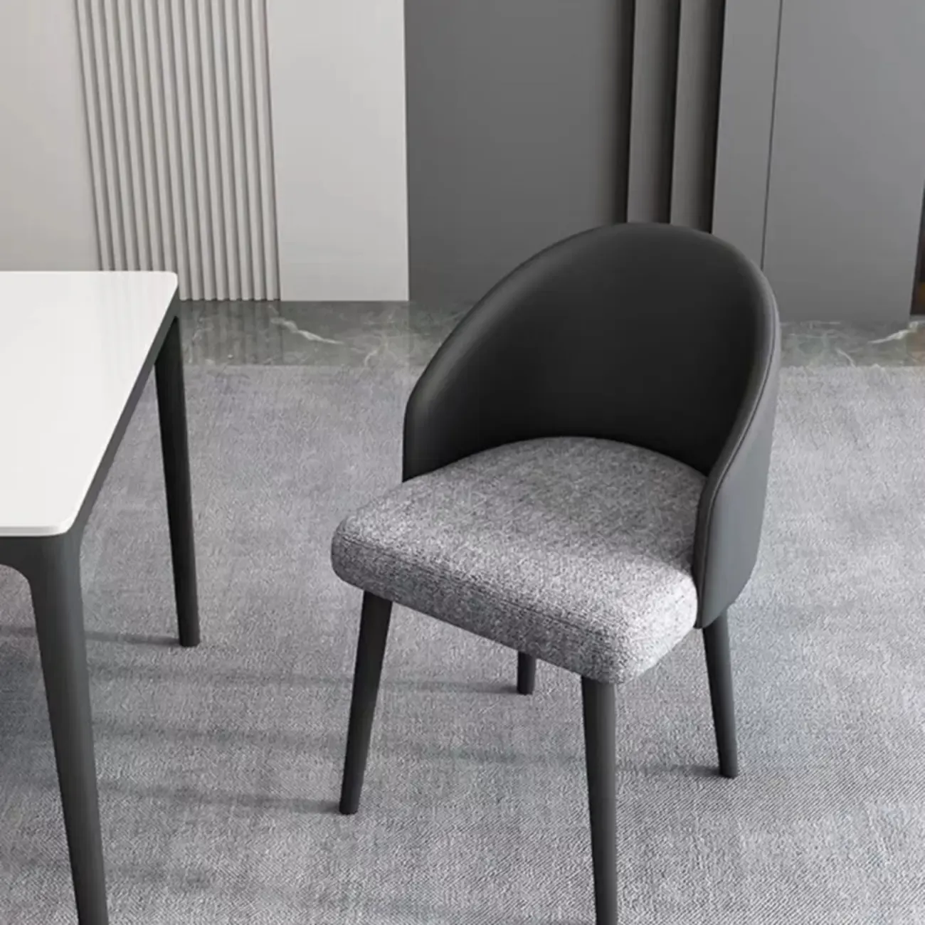 Minimalist Black Upholstered Fabric Dining Chair Low Back Image - 2