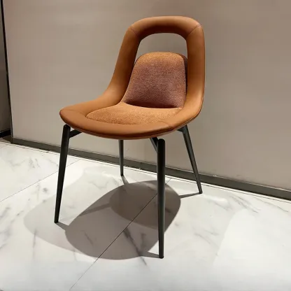 Contemporary Orange Upholstered Dining Chairs Open Back Image - 2