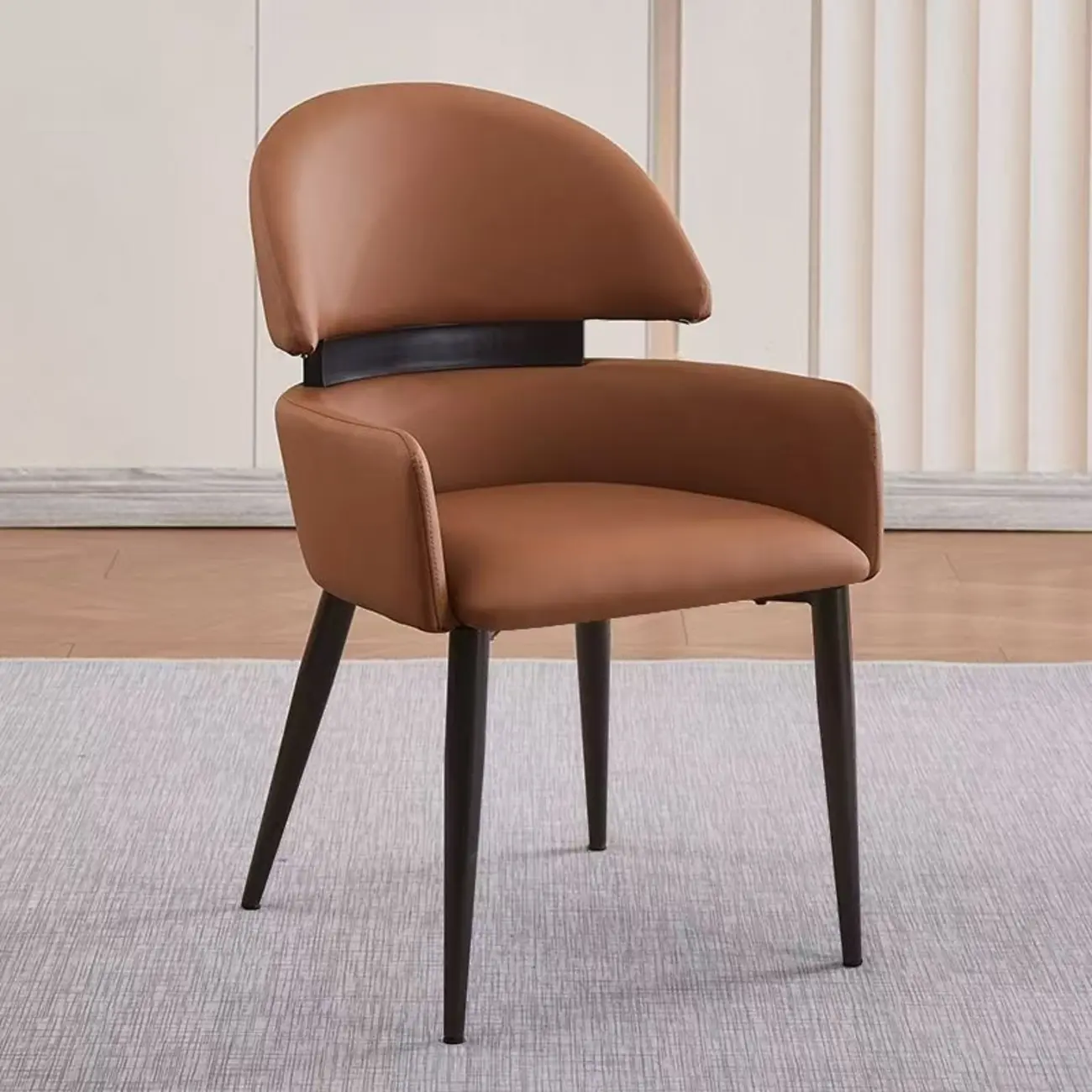 Scandinavian Swivel Brown Curved Back Dining Chairs Image - 3 | homeyfad