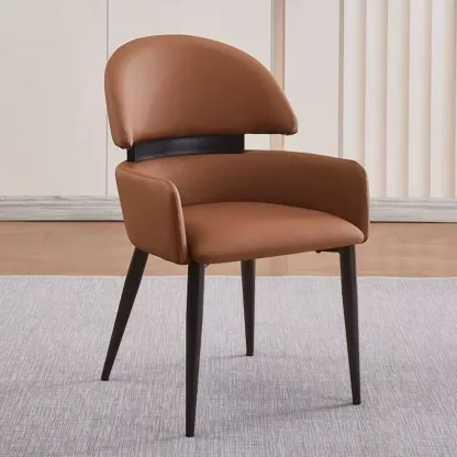 Scandinavian Swivel Brown Curved Back Dining Chairs Image - 3