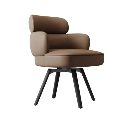 Scandinavian Swivel Brown Curved Back Dining Chairs Image - 4
