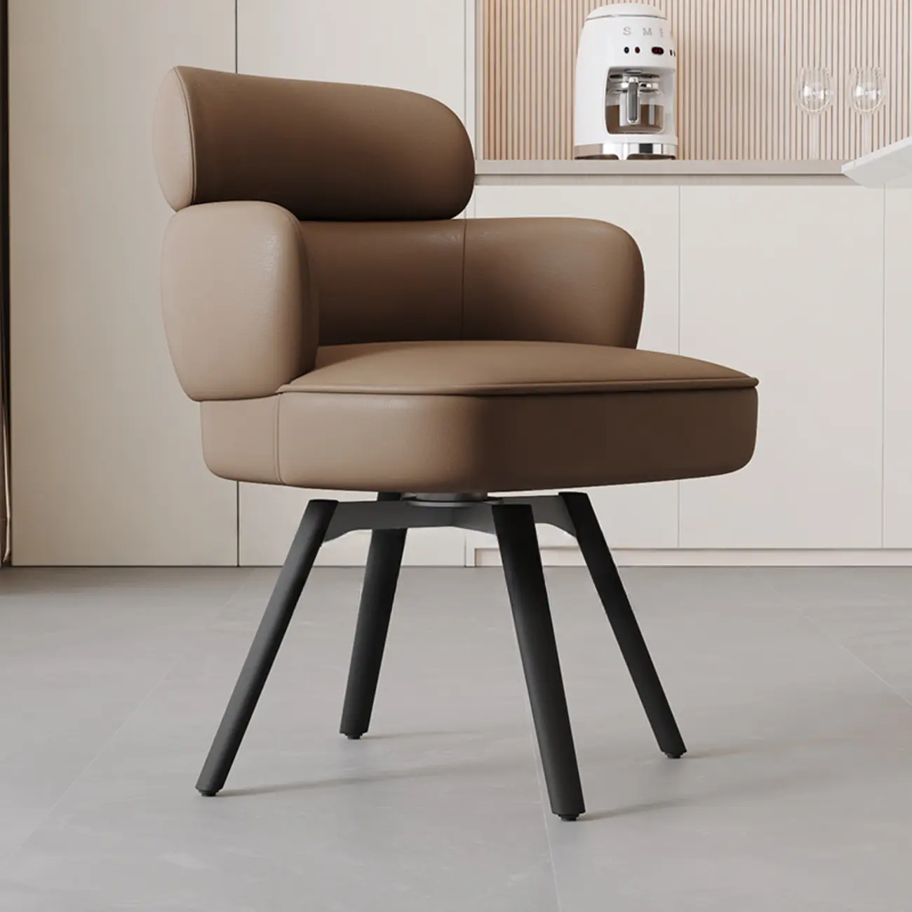 Scandinavian Swivel Brown Curved Back Dining Chairs Image - 9 | homeyfad