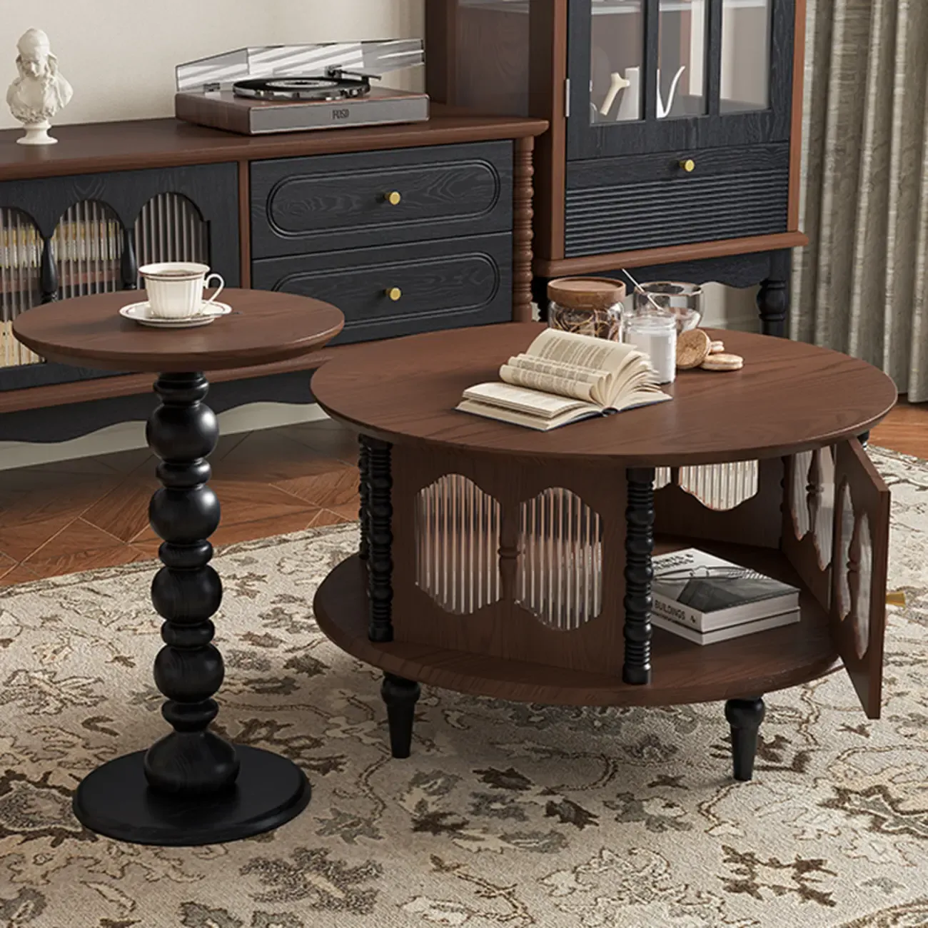 Traditional Circular Solid Wood Coffee Table With Storage Image - 3