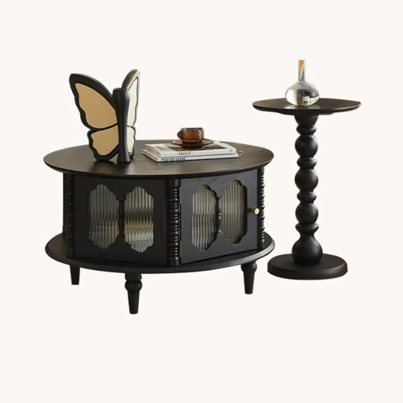 Traditional Circular Solid Wood Coffee Table With Storage Image - 4