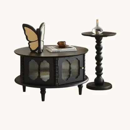 Traditional Circular Solid Wood Coffee Table With Storage Image - 4