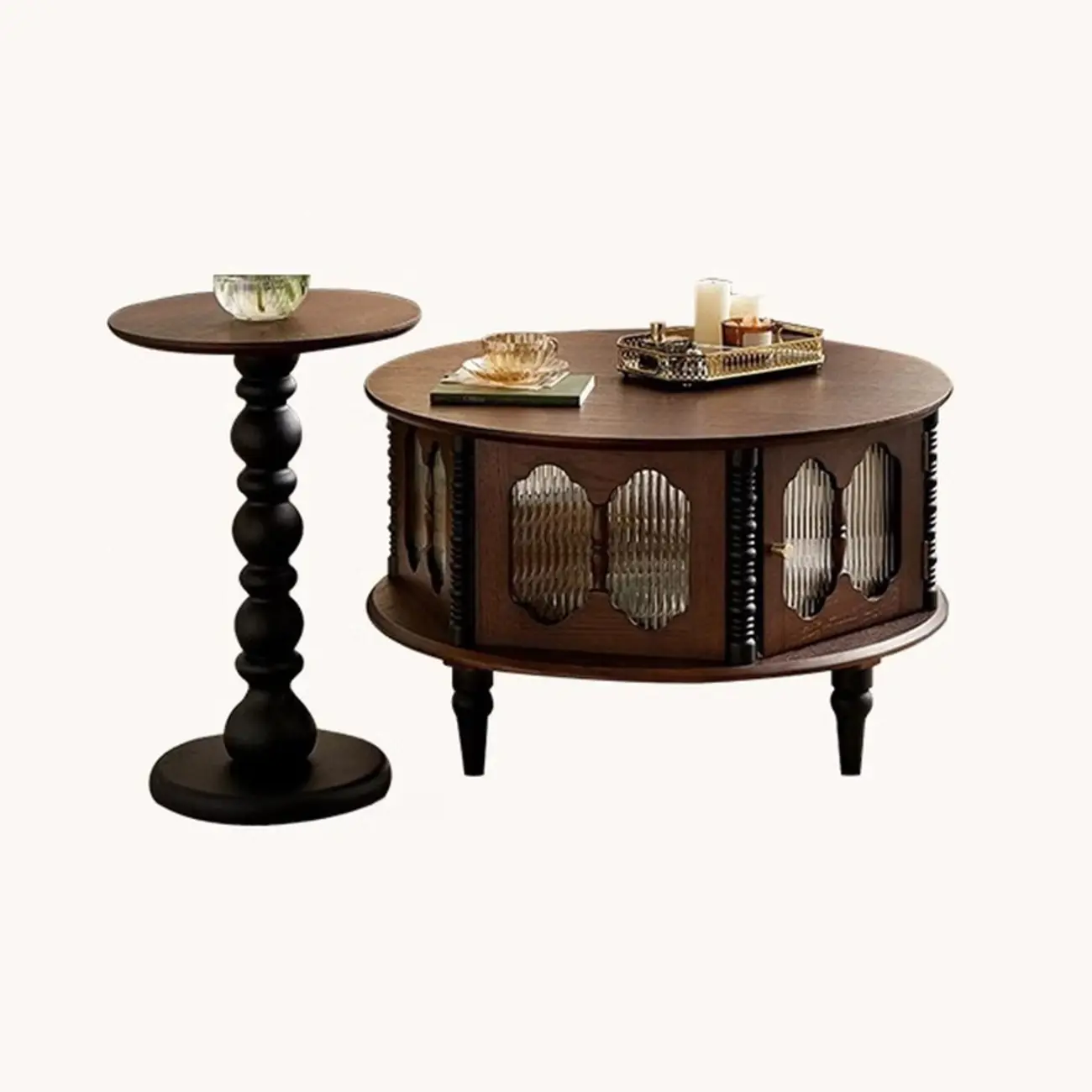 Traditional Circular Solid Wood Coffee Table With Storage Image - 6 | homeyfad