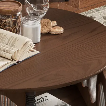 Traditional Circular Solid Wood Coffee Table With Storage Image - 7