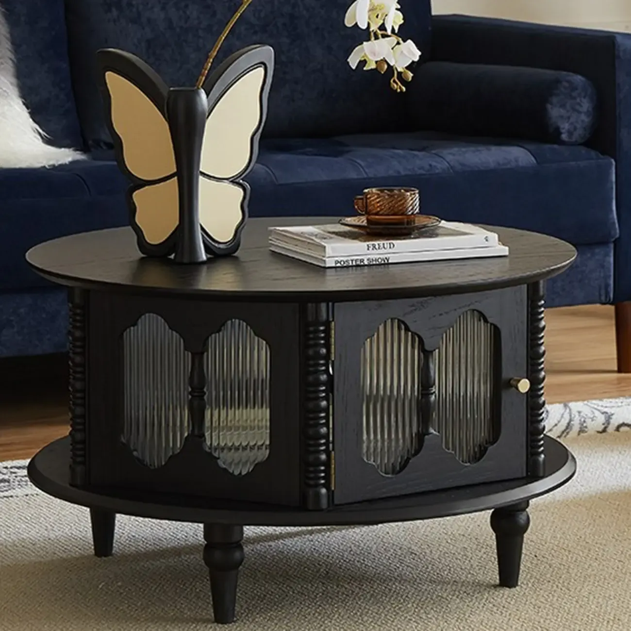 Traditional Circular Solid Wood Coffee Table With Storage Image - 2