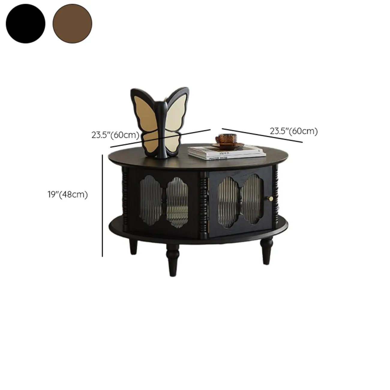 Traditional Circular Solid Wood Coffee Table With Storage #size | homeyfad