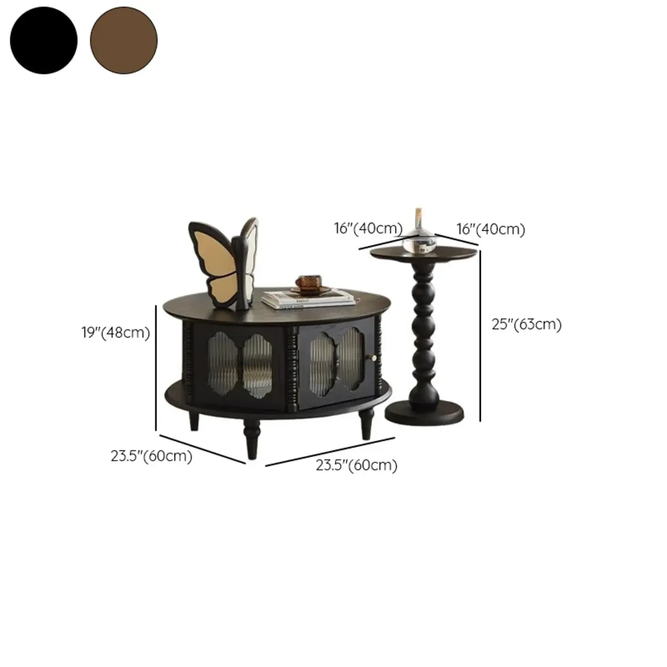 Traditional Circular Solid Wood Coffee Table With Storage Image - 12