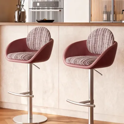 Modern Swivel Fabric Upholstered Bar Stools Stainless Steel Image - 4