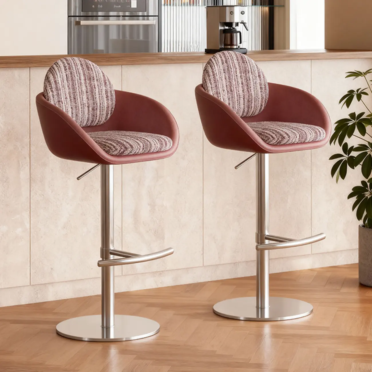 Modern Swivel Fabric Upholstered Bar Stools Stainless Steel Image - 1 | homeyfad