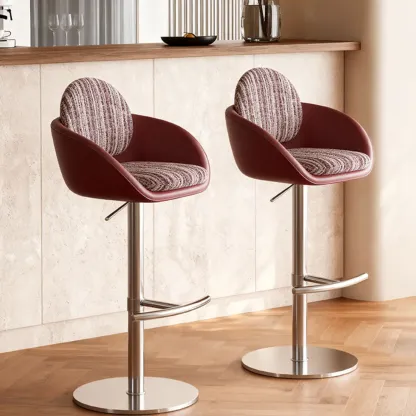 Modern Swivel Fabric Upholstered Bar Stools Stainless Steel Image - 3
