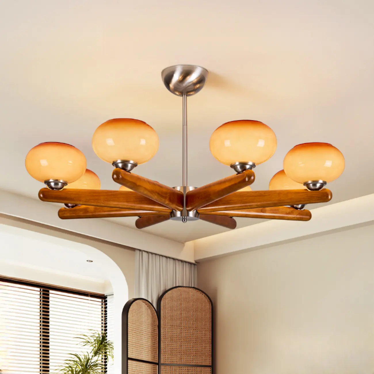 Amber Wooden Glass Linear Modern Chandelier 8-Light Image - 1 | homeyfad