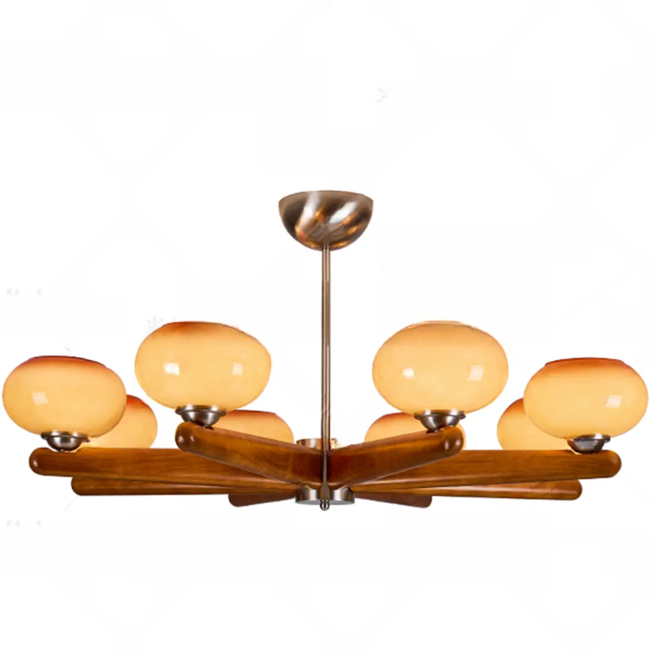 Amber Wooden Glass Linear Modern Chandelier 8-Light Image - 2 | homeyfad