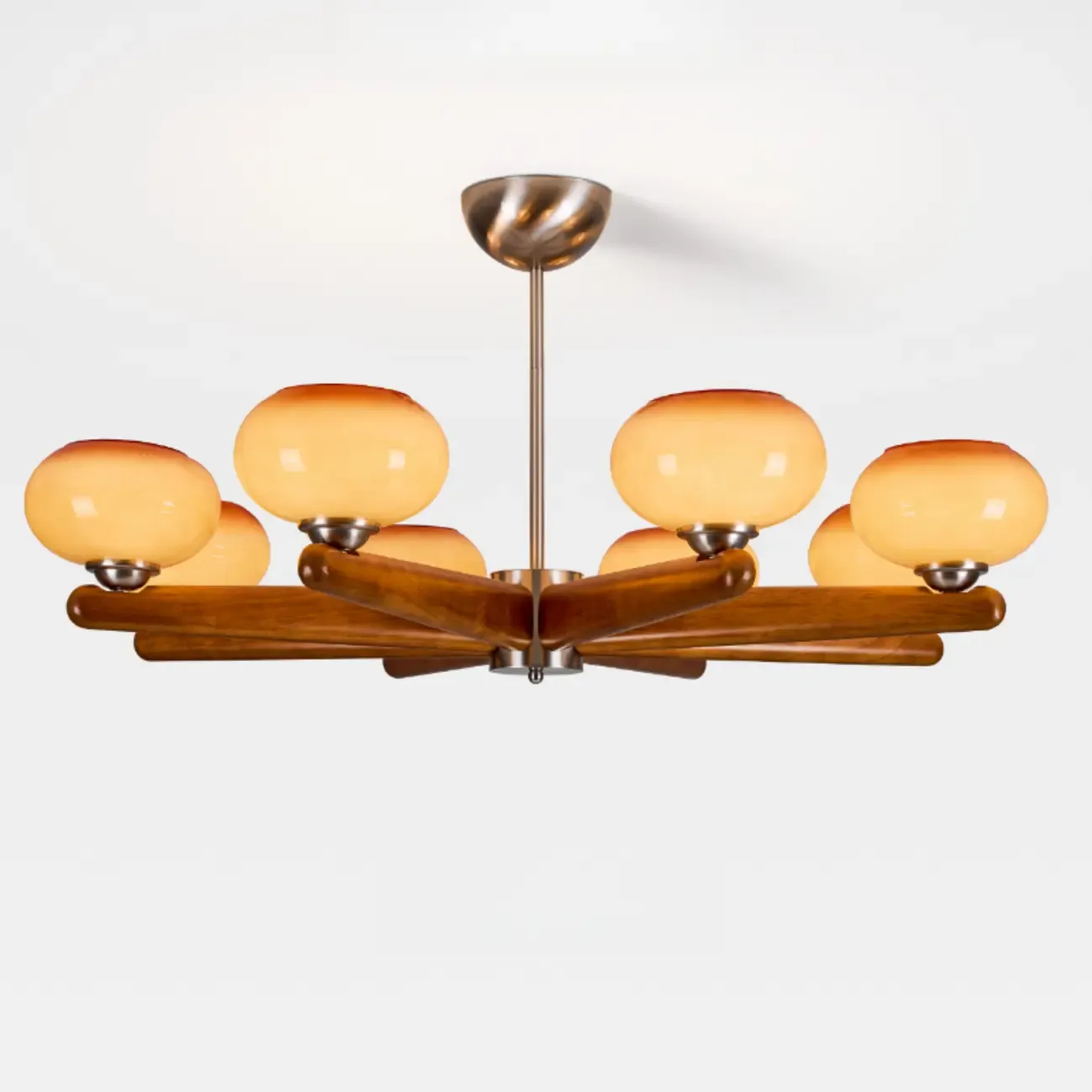 Amber Wooden Glass Linear Modern Chandelier 8-Light Image - 3