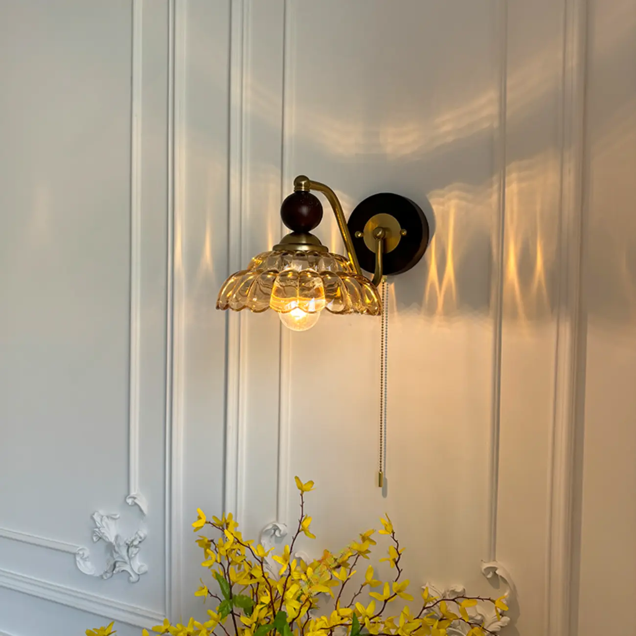Elegant Modern Glass Flower Shade Wall Sconce Pull Chain Image - 1 | homeyfad