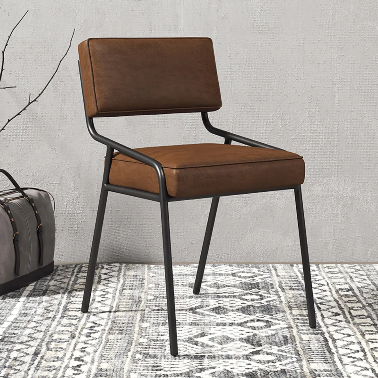 Modern Rectangle Faux Leather Open Back Dining Chair Image - 7 | homeyfad