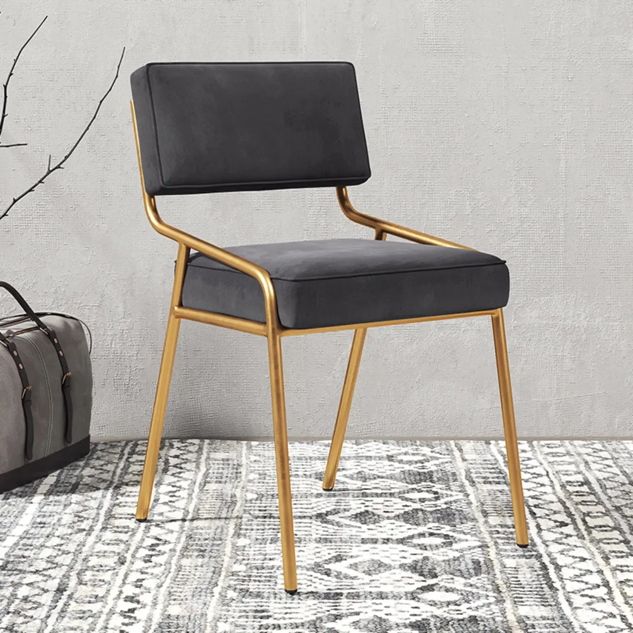 Modern Rectangle Faux Leather Open Back Dining Chair Image - 11