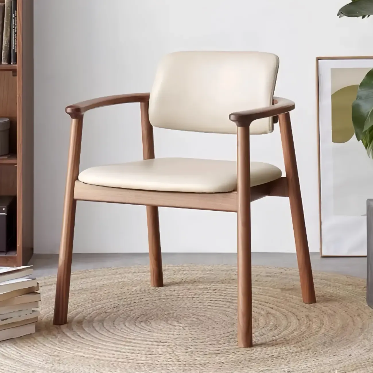 Nordic Open Back Upholstered Wooden Dining Arm Chair Image - 1