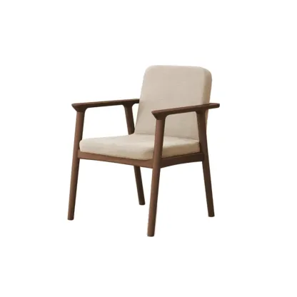 Nordic Open Back Upholstered Wooden Dining Arm Chair Image - 9