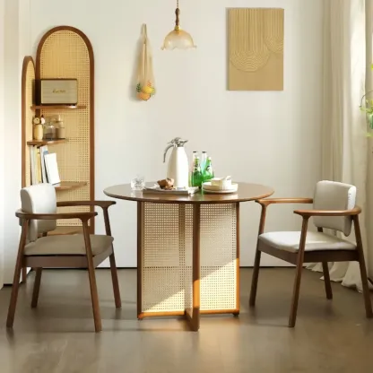 Nordic Open Back Upholstered Wooden Dining Arm Chair Image - 3