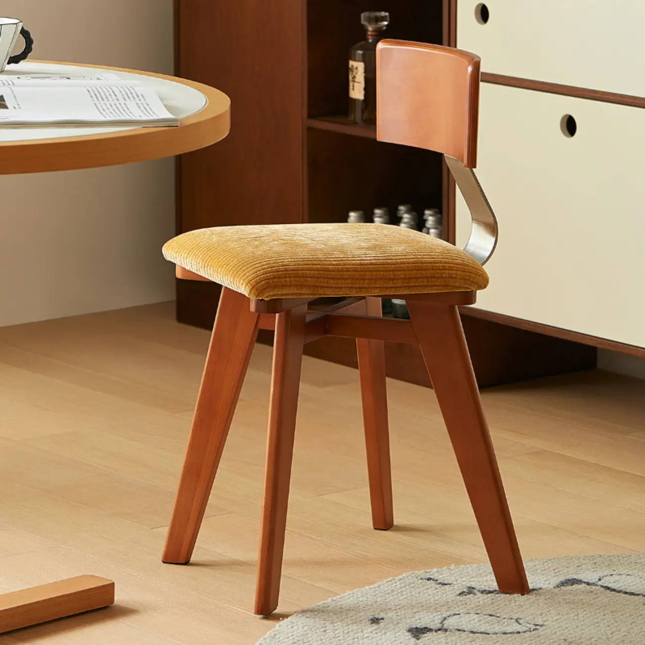 Mid-century Modern Cushioned Wooden Armless Dining Chair Image - 2 | homeyfad