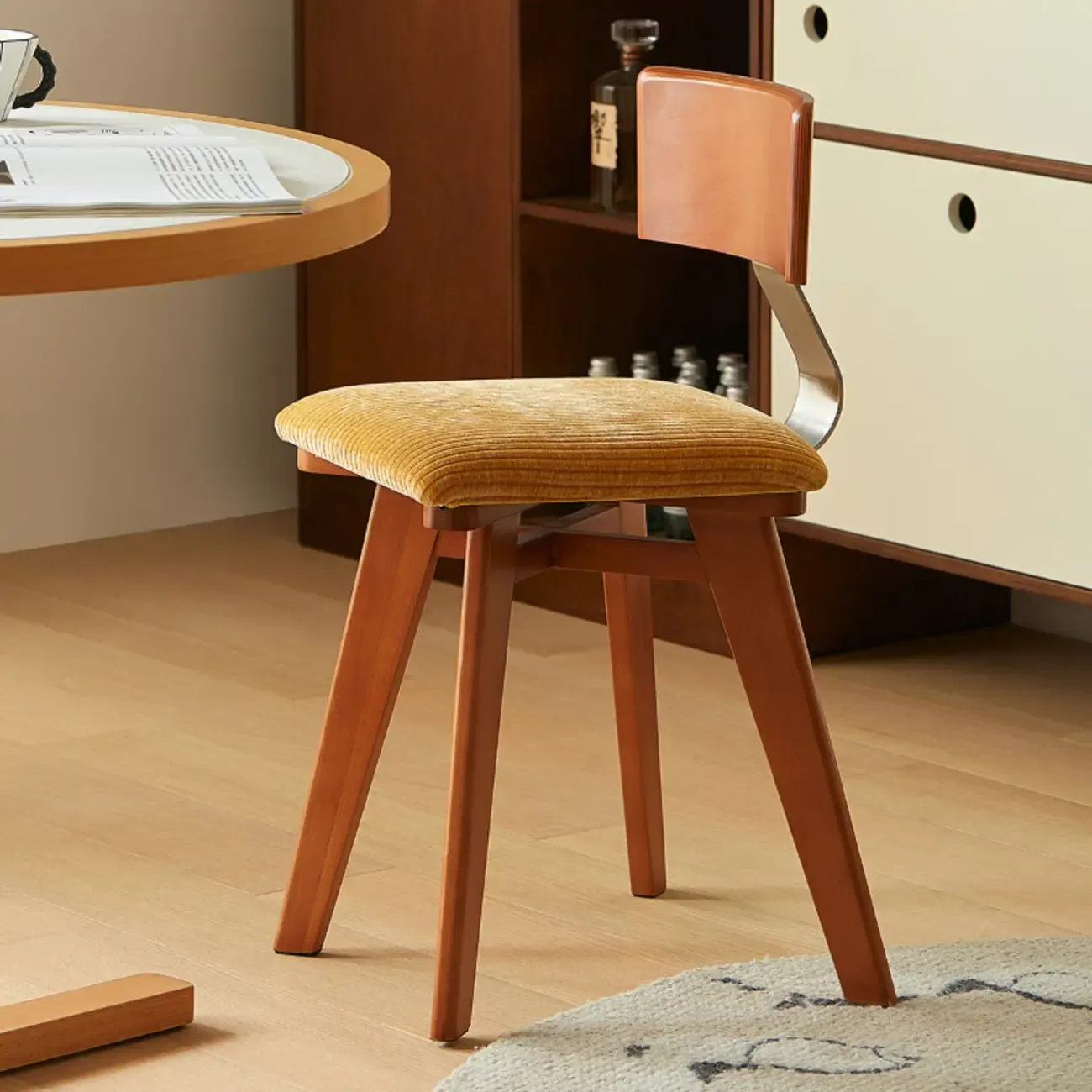 Mid-century Modern Cushioned Wooden Armless Dining Chair Image - 2