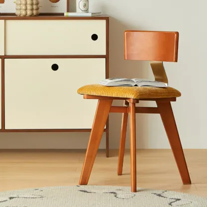 Mid-century Modern Cushioned Wooden Armless Dining Chair Image - 4