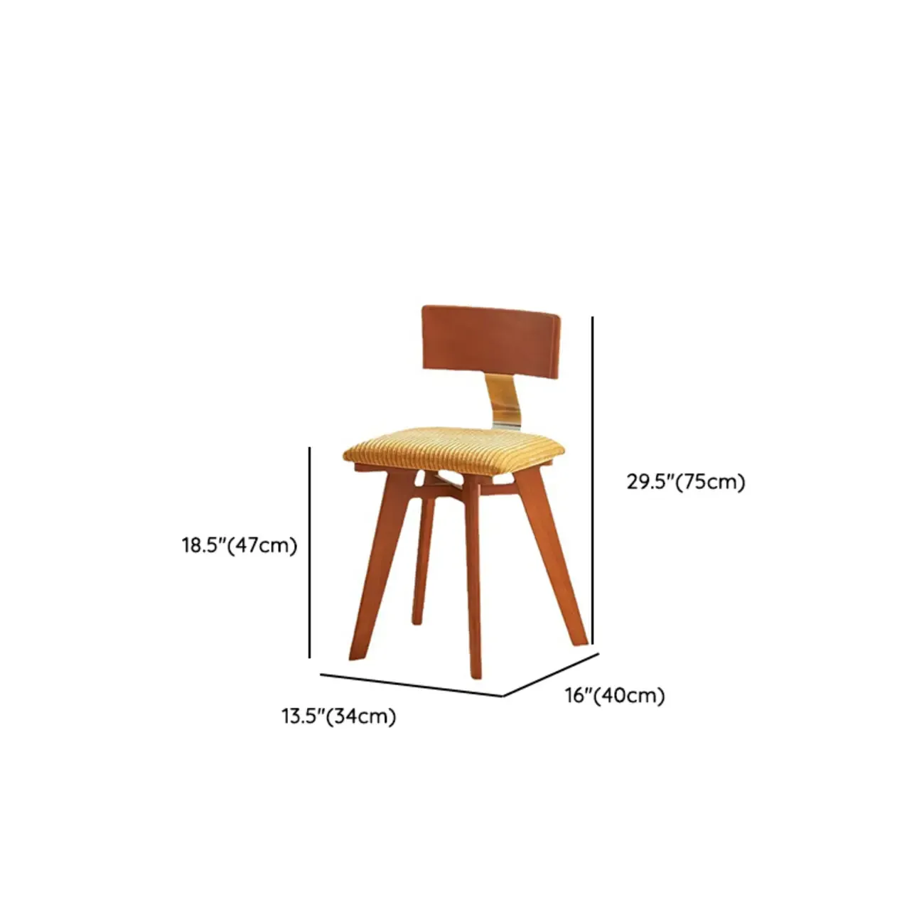 Mid-century Modern Cushioned Wooden Armless Dining Chair #size