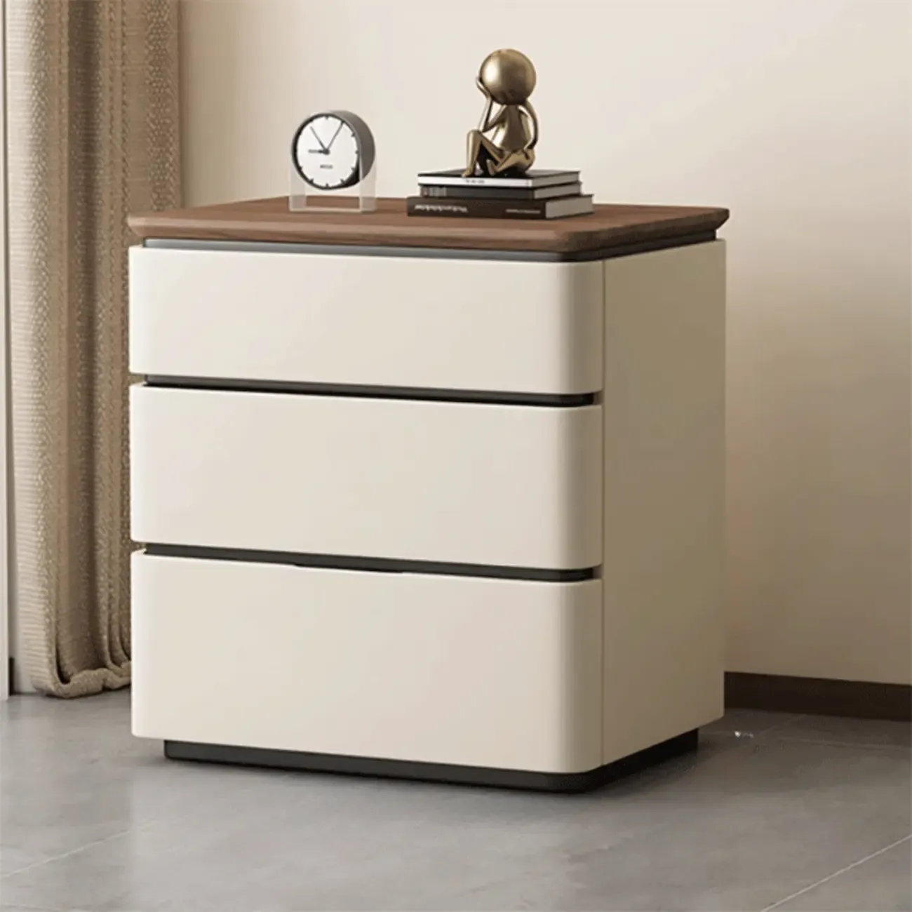 Elegant Modern Wood Three-Drawer Nightstand Image - 2