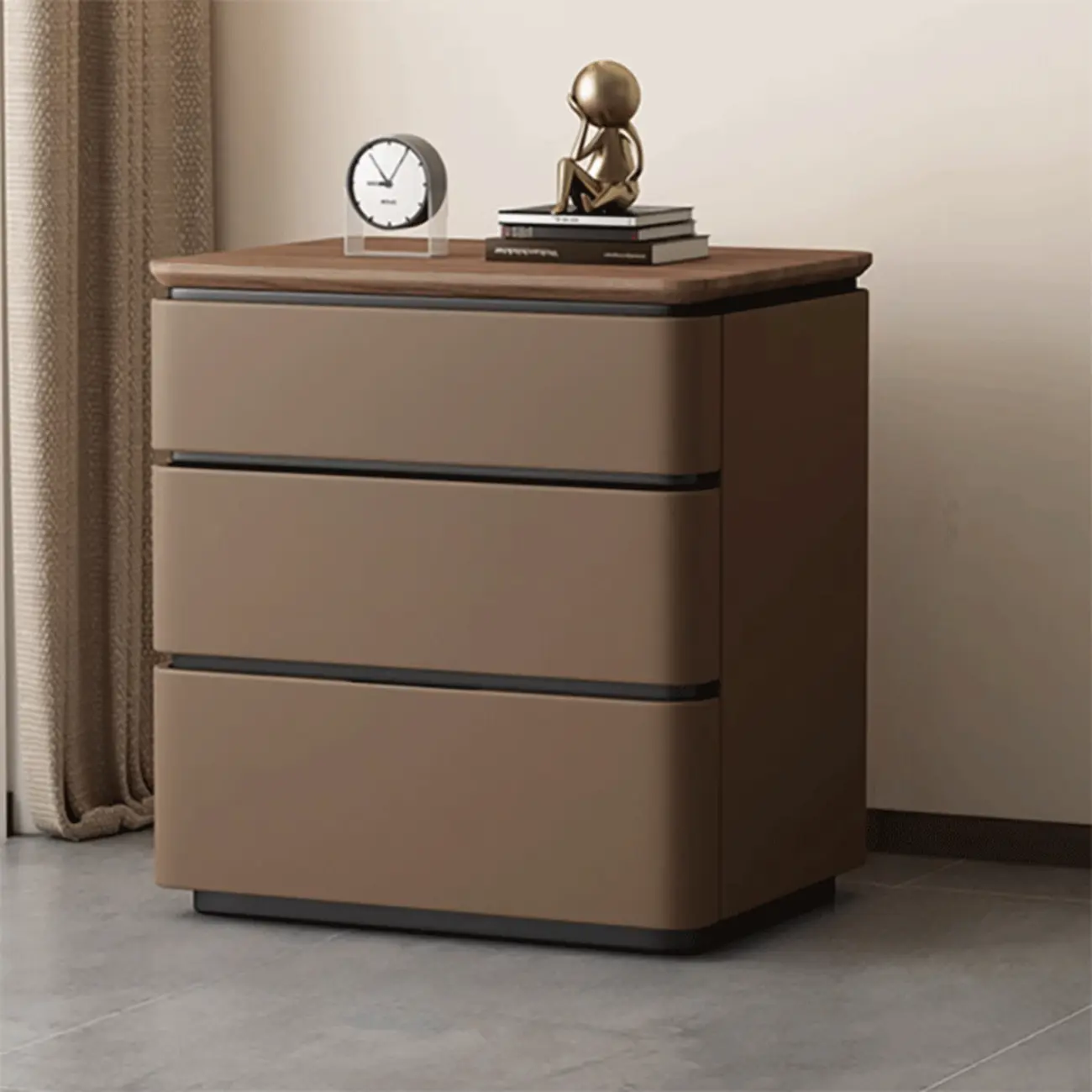 Elegant Modern Wood Three-Drawer Nightstand Image - 3 | homeyfad