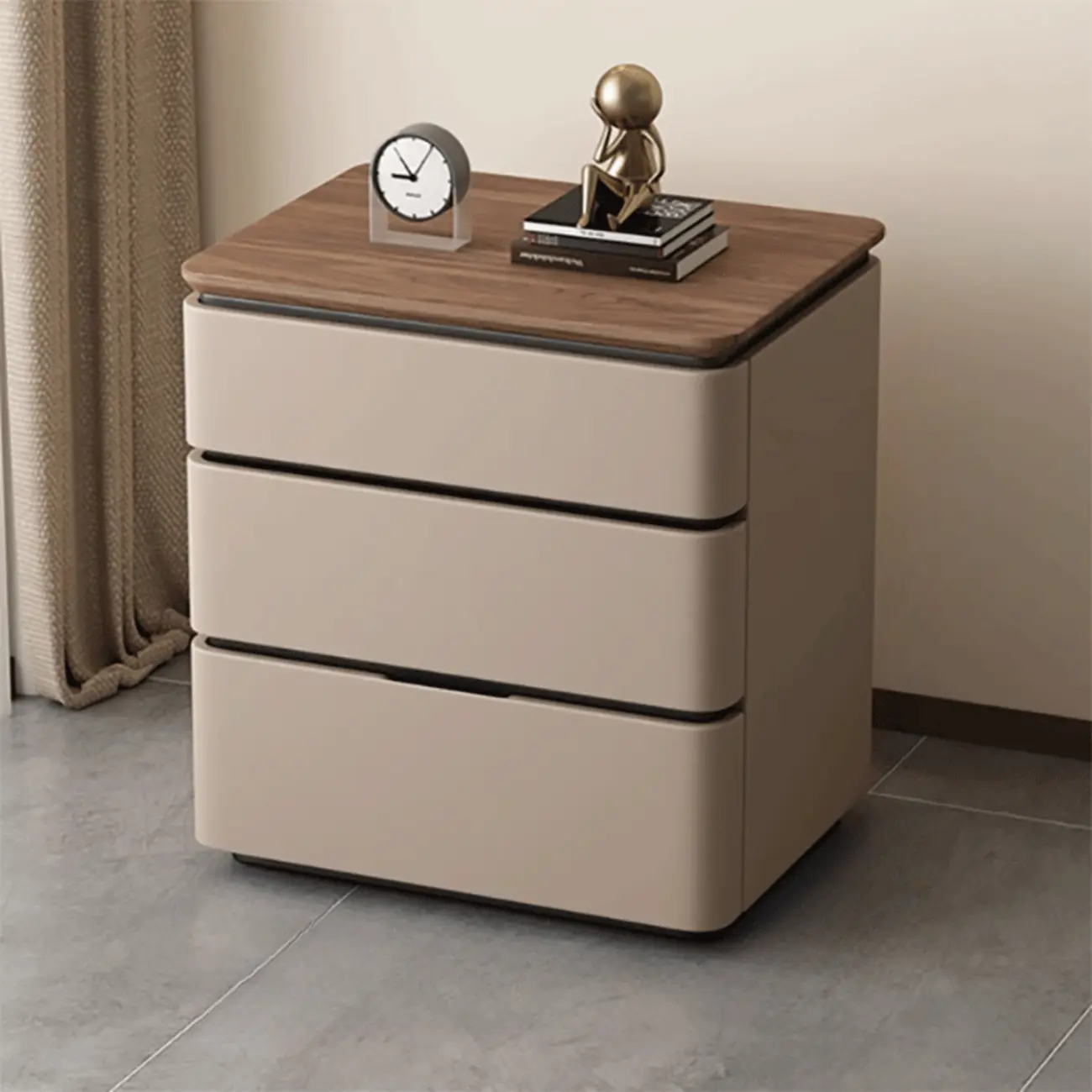 Elegant Modern Wood Three-Drawer Nightstand Image - 7 | homeyfad
