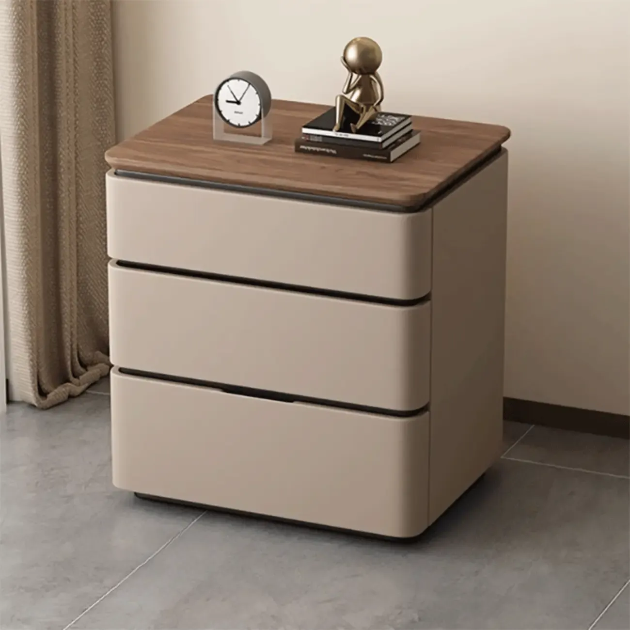 Elegant Modern Wood Three-Drawer Nightstand Image - 7