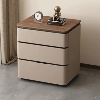Elegant Modern Wood Three-Drawer Nightstand Image - 7