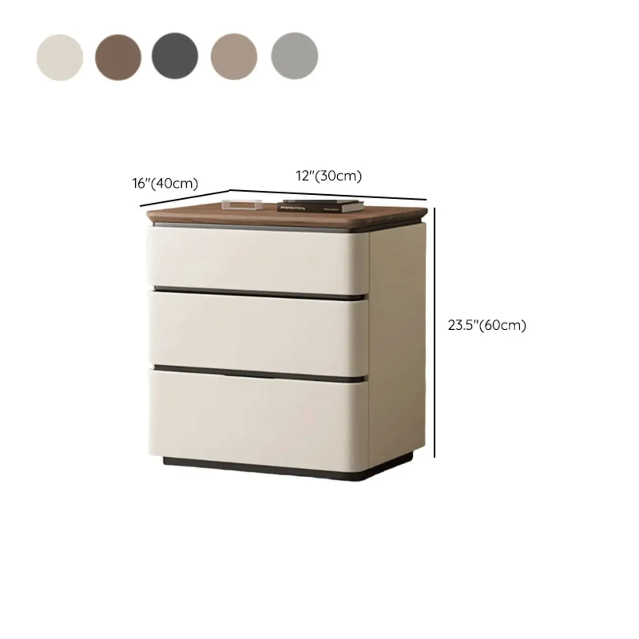 Elegant Modern Wood Three-Drawer Nightstand #size