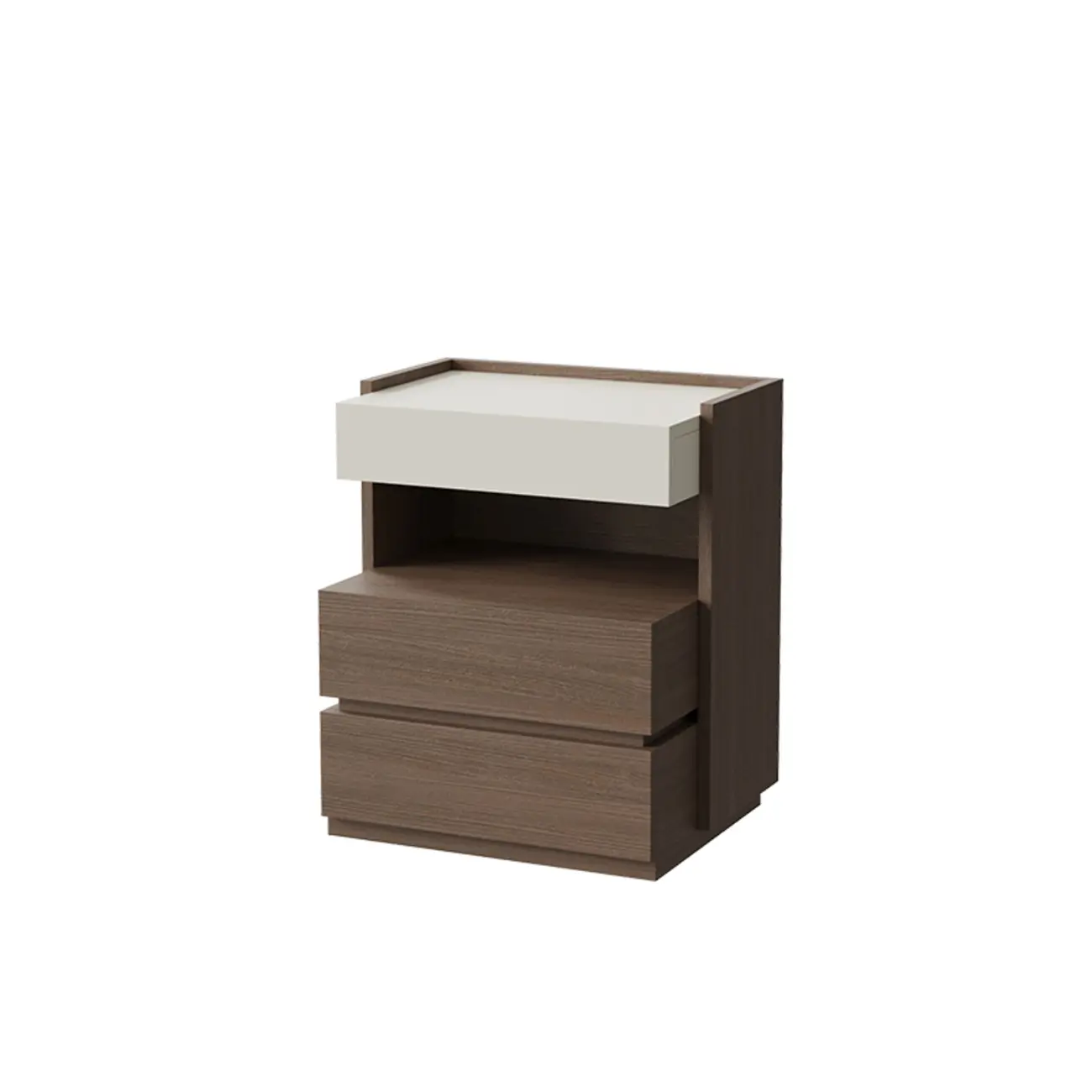 Minimalist 3-drawer Brown Wooden Bedside Table Open Storage Image - 6 | homeyfad
