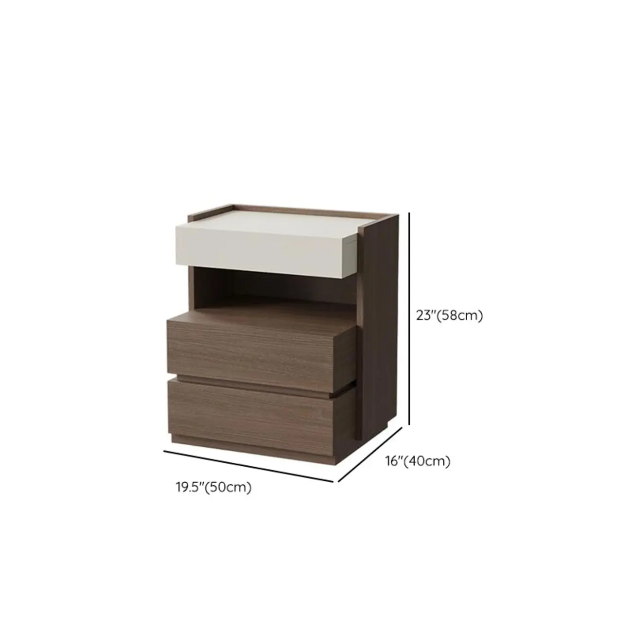 Minimalist 3-drawer Brown Wooden Bedside Table Open Storage #size | homeyfad