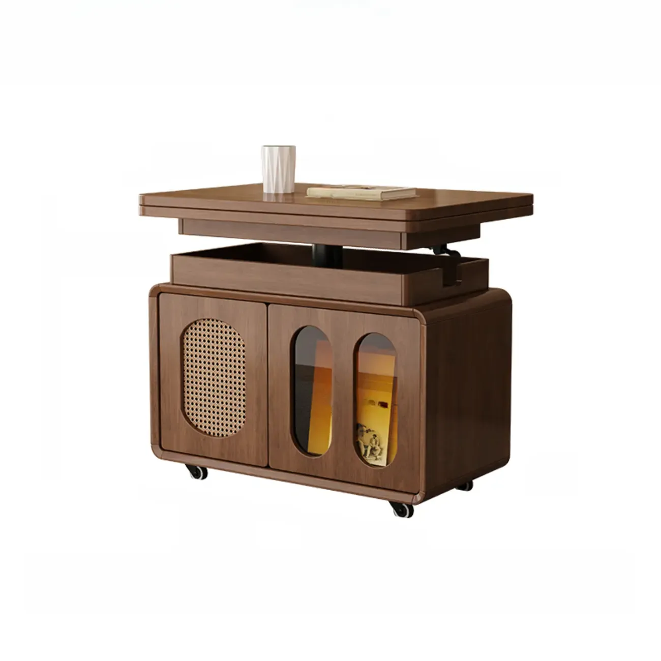 Elegant Brown Rolling Wood Side Table Adjustable Top Image - 9