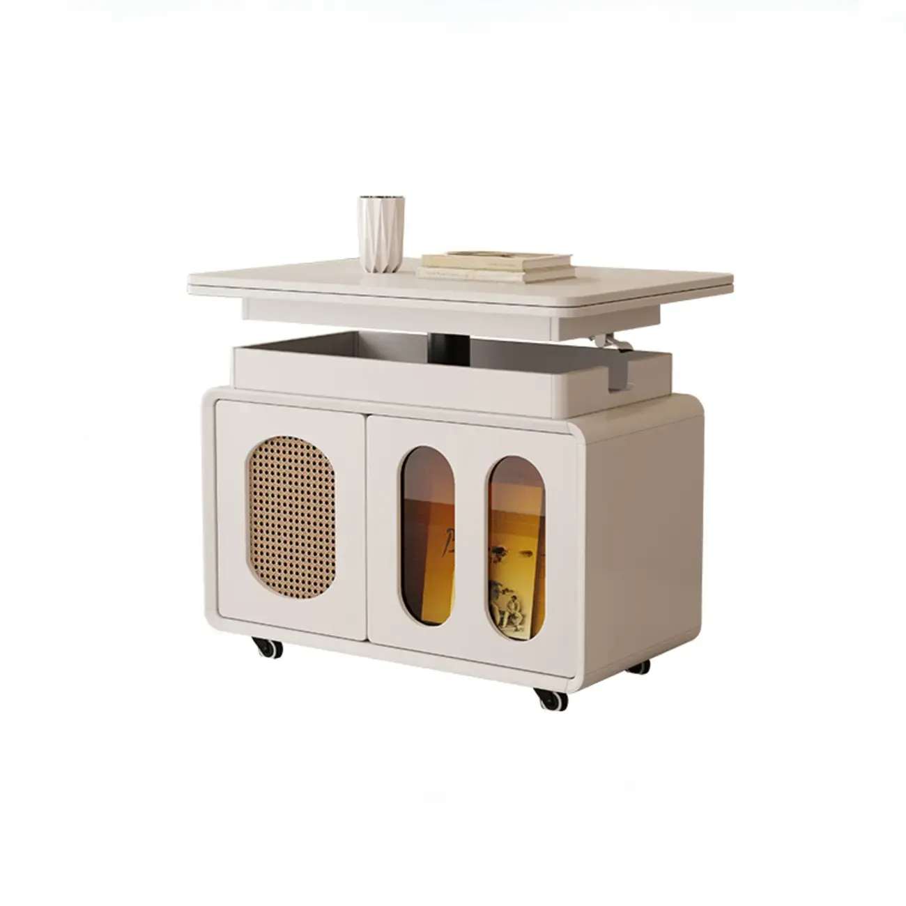 Elegant Brown Rolling Wood Side Table Adjustable Top Image - 11