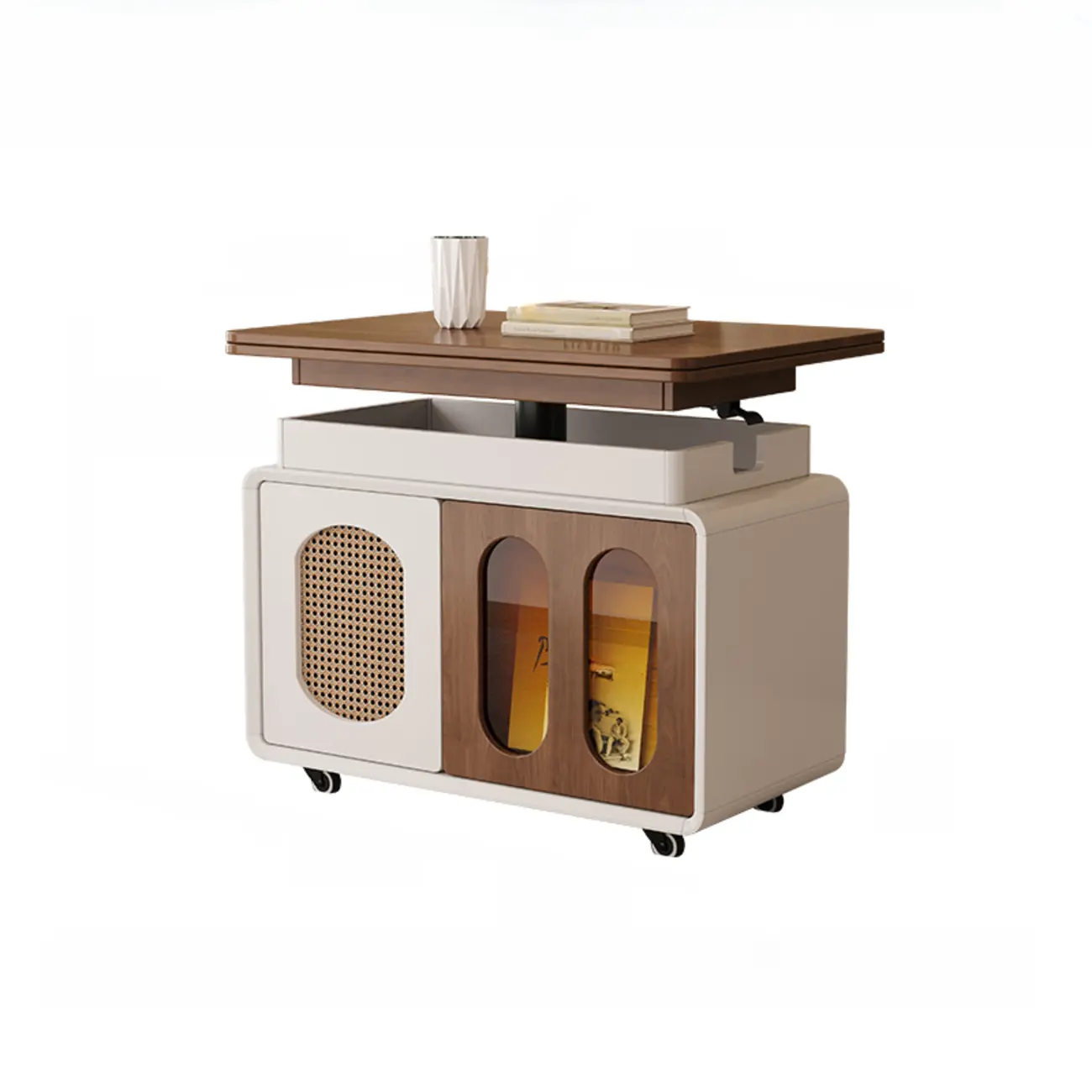 Elegant Brown Rolling Wood Side Table Adjustable Top Image - 12 | homeyfad