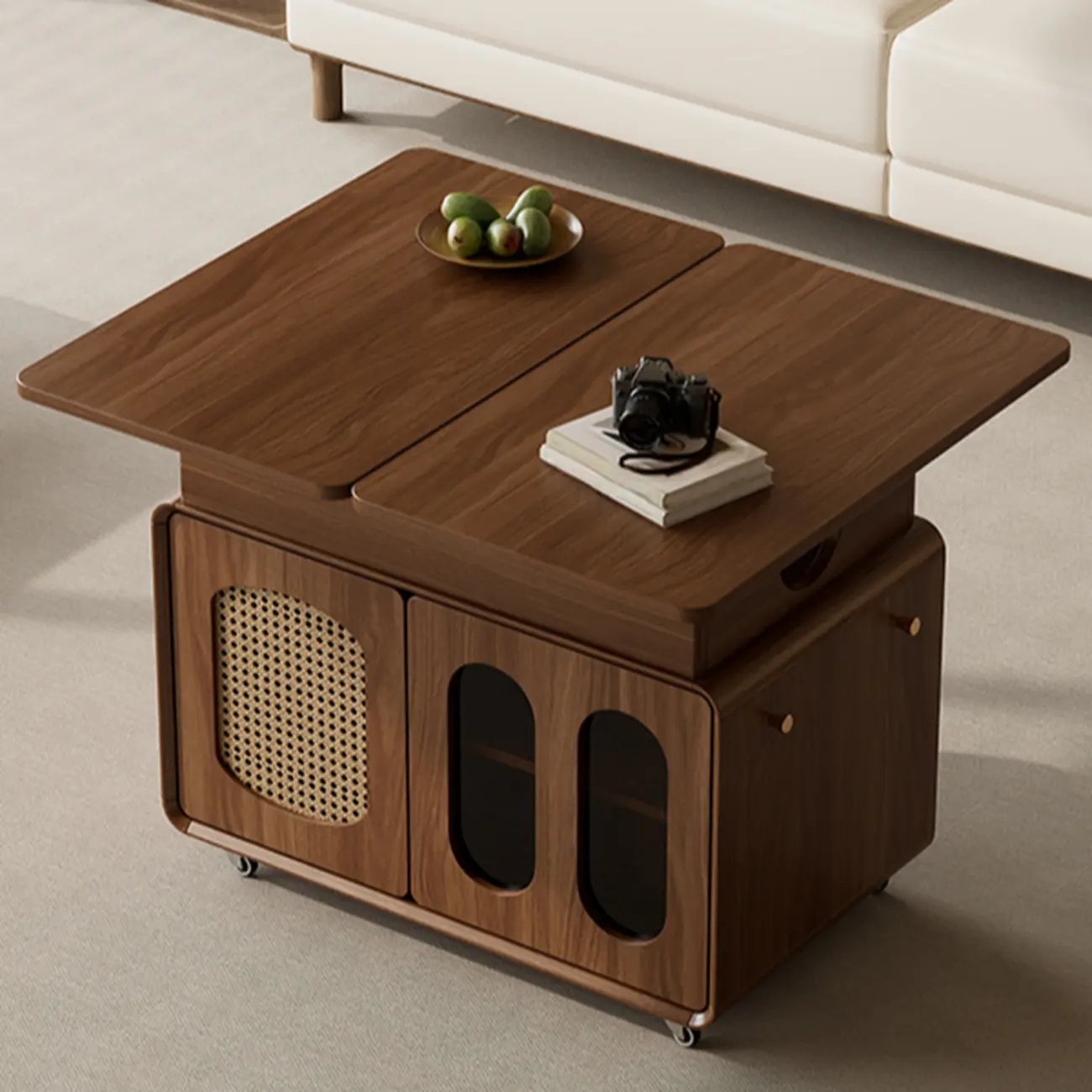 Elegant Brown Rolling Wood Side Table Adjustable Top Image - 3 | homeyfad