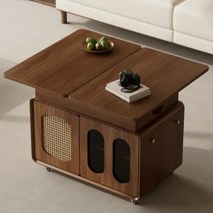 Elegant Brown Rolling Wood Side Table Adjustable Top Image - 3