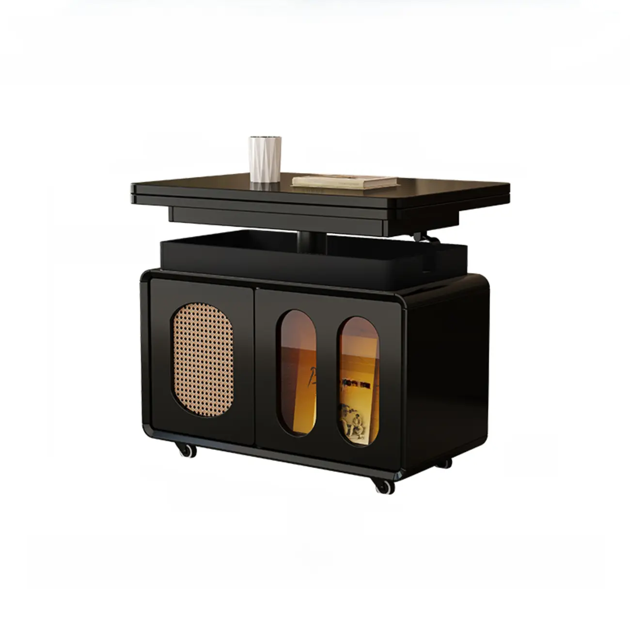 Elegant Brown Rolling Wood Side Table Adjustable Top Image - 13 | homeyfad