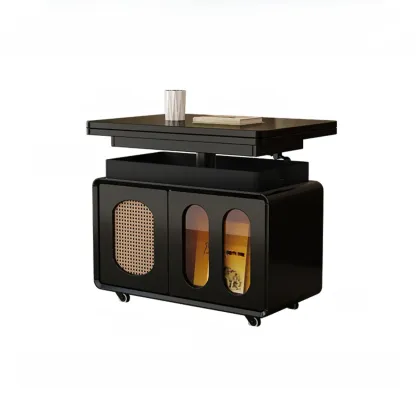 Elegant Brown Rolling Wood Side Table Adjustable Top Image - 13