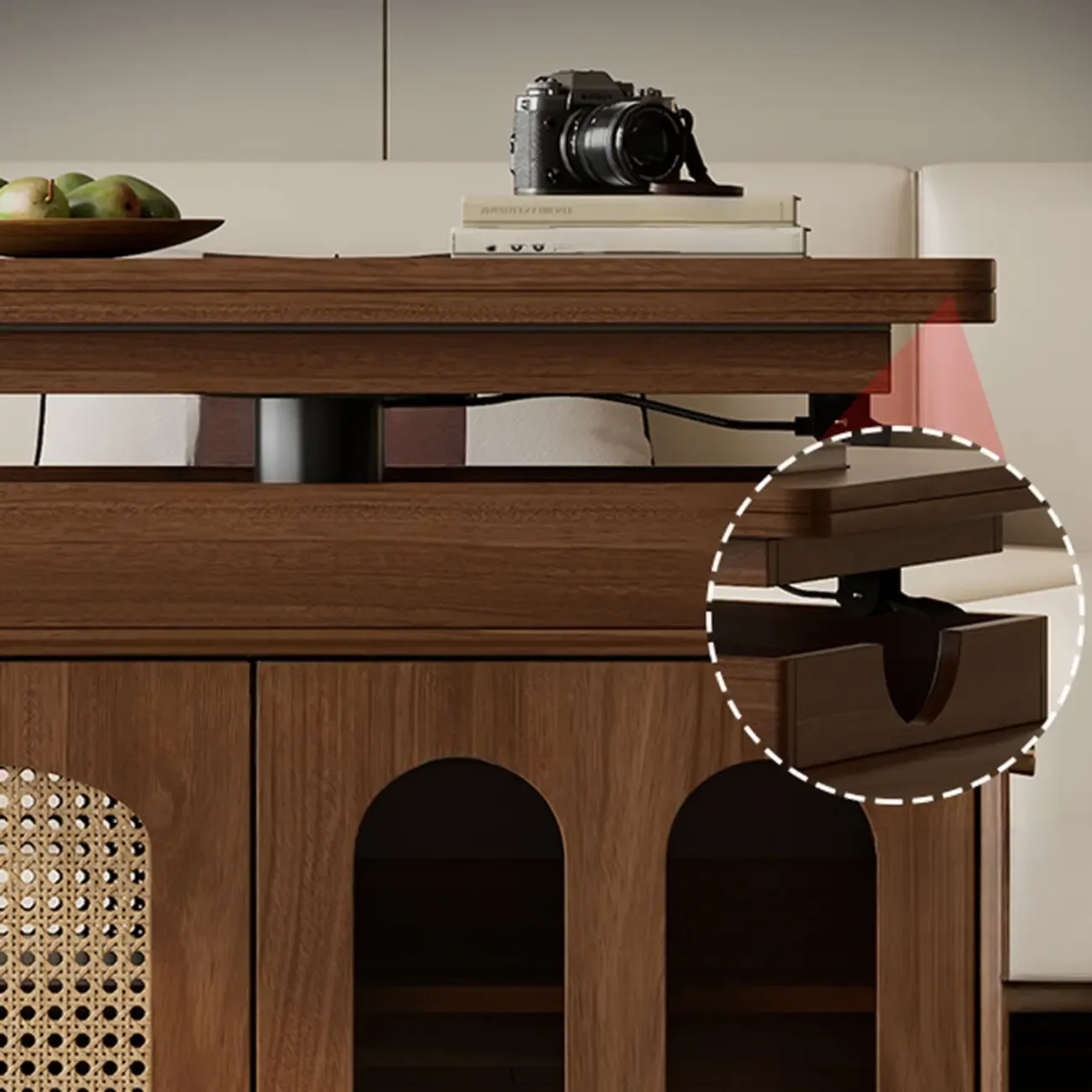 Elegant Brown Rolling Wood Side Table Adjustable Top Image - 5