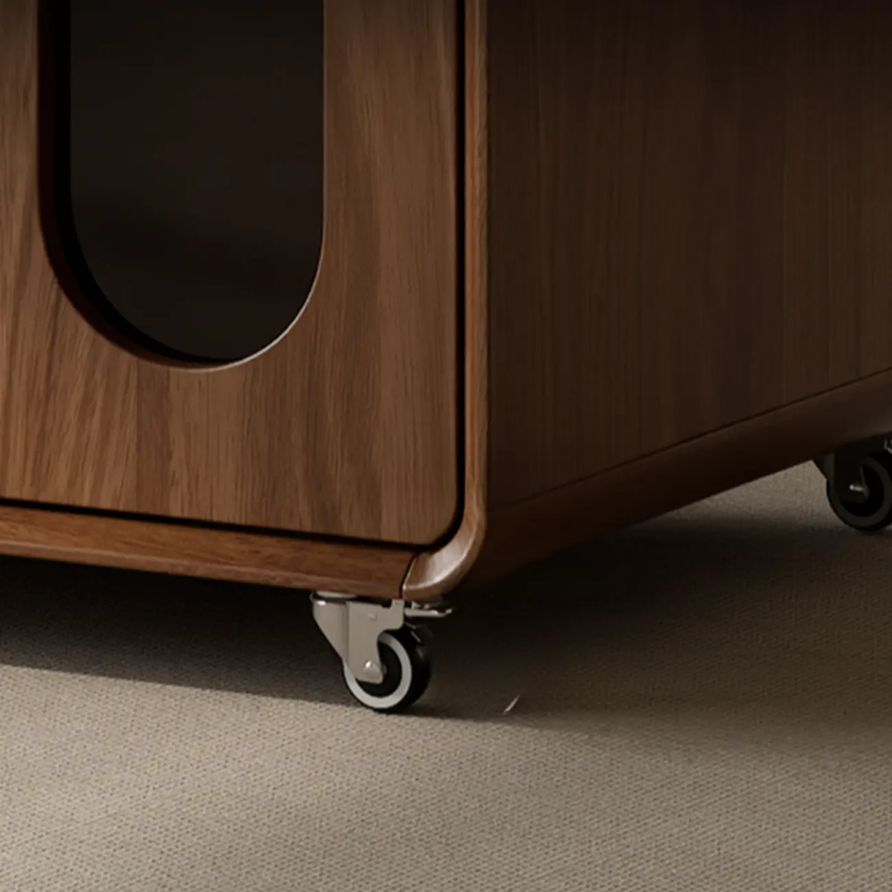 Elegant Brown Rolling Wood Side Table Adjustable Top Image - 7 | homeyfad