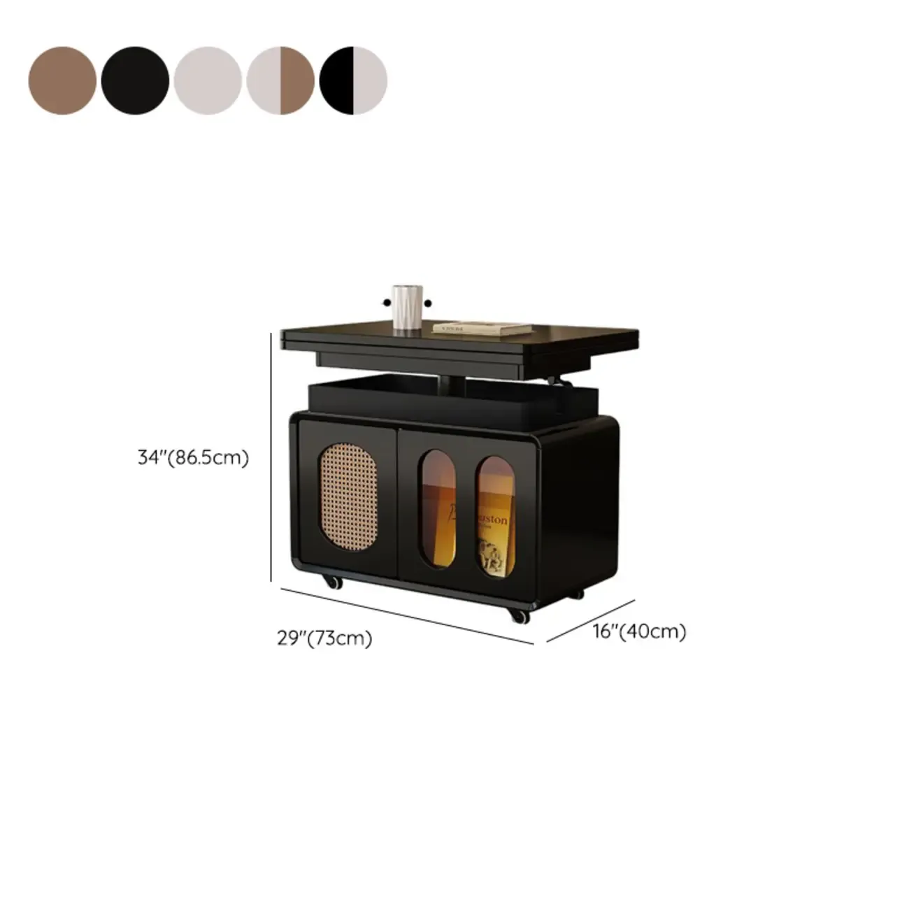 Elegant Brown Rolling Wood Side Table Adjustable Top #size