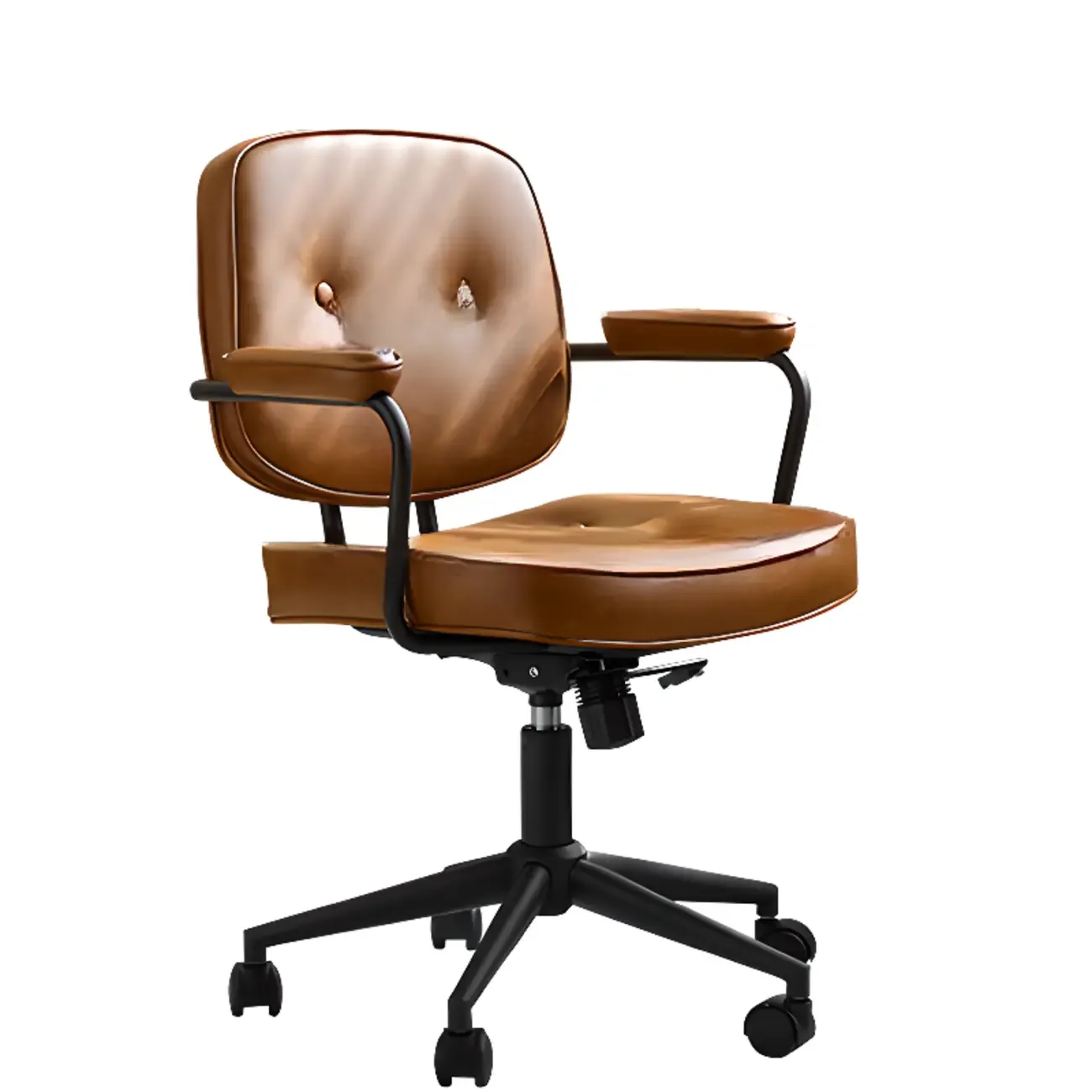 Brown Leather Upholstered Adjustable Swivel Office Chair Image - 7
